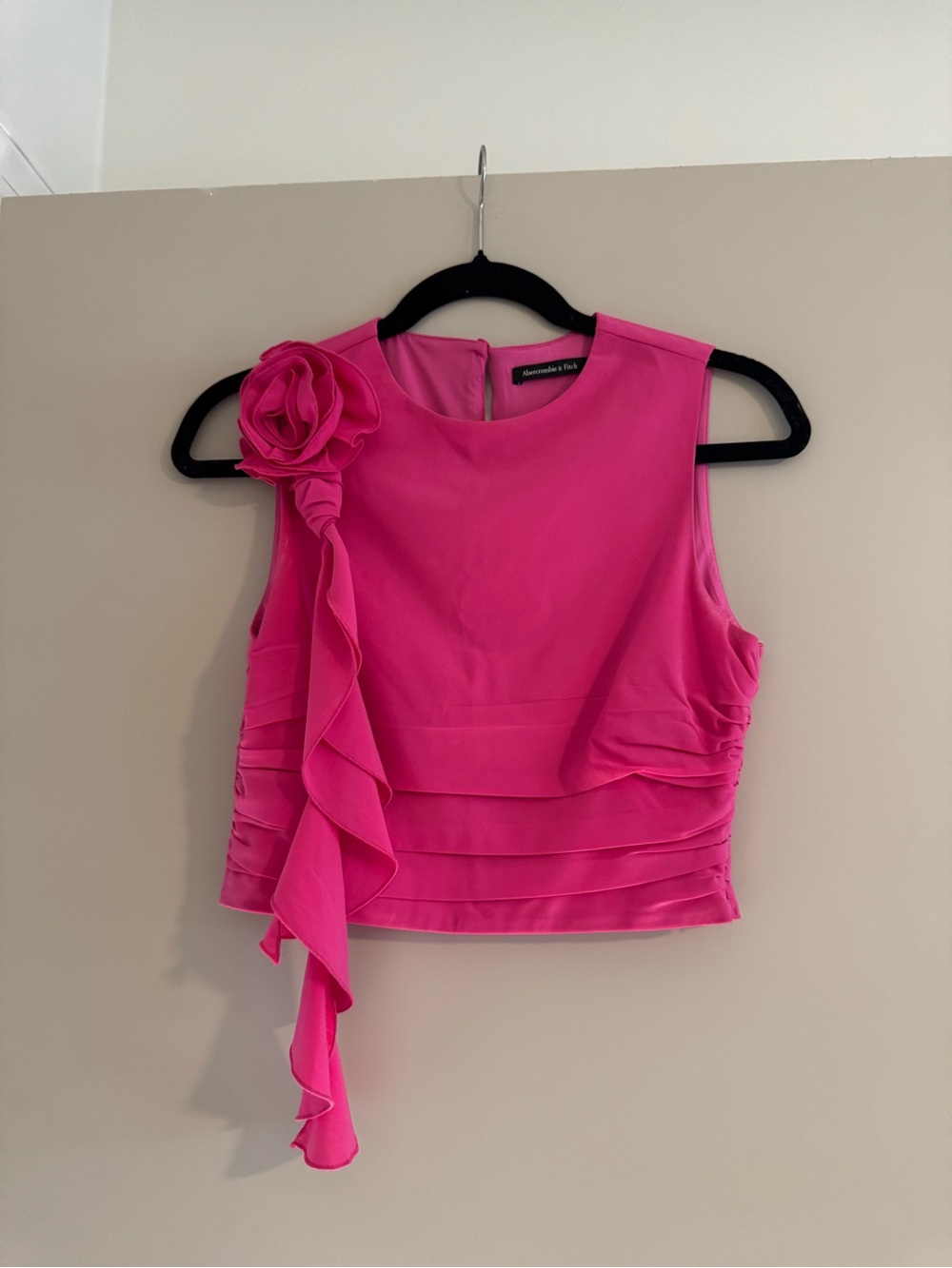 Abercrombie & Fitch Hot Pink Sleeveless Ruffle Rose Accent Top